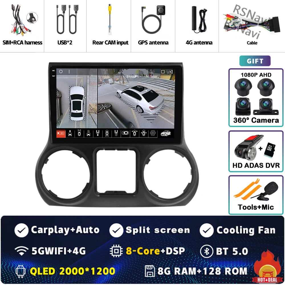 Android 14 Carplay Auto For Jeep Wrangler 3 JK 2015 2016 2017 Car Radio Player Multimedia srereo Navigation BT 4G WIFI DSP