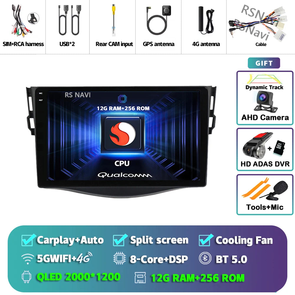 Android 14 Carplay Car Radio Multimedia For Toyota RAV4 Rav 4 2005 - 2013 navigation video DVD Autoradio Stereo 2din 4G+BT GPS