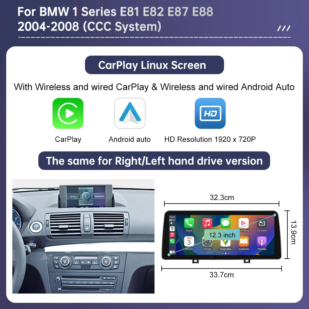 Wireless CarPlay Android Auto Car Multimedia Screen For BMW 1 Series E81 E82 E87 E88 CCC CIC System Touch Display Car Radio