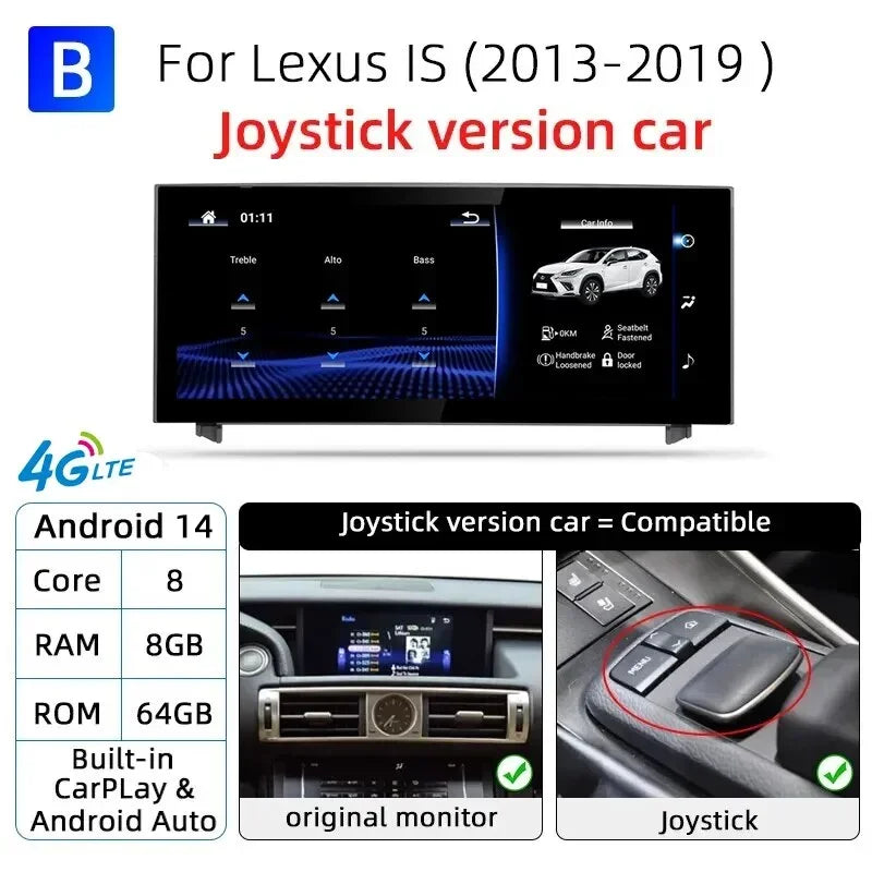 Nunoo Android 14 Wireless Carplay Auto Radio For Lexus IS RC 200 250 300 350 200t 300h Multimedia Player Navigation GPS DSP