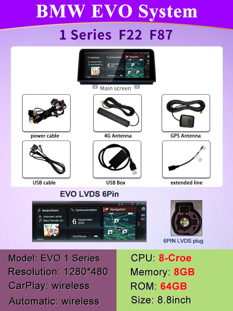 2024 New ID8 Wireless CarPlay AUTO Car Multimedia Video Players For BMW 1/2 Series M2 F20 F87 ID6 EVO Gps Navigation Carplay