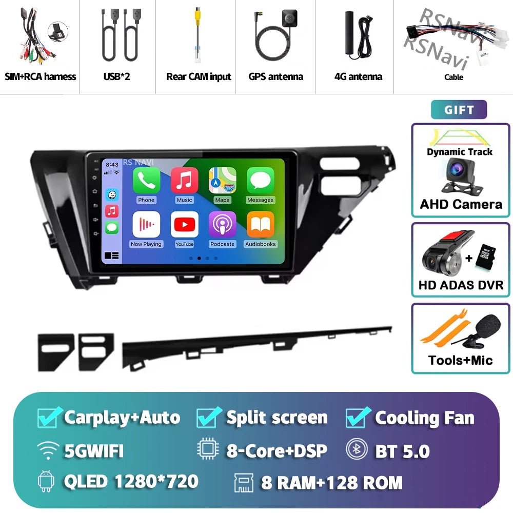 Android 14 Carplay Auto Car Radio For Toyota Camry 8 XV 70 2017 2018 2019 2020 Navigation Video Player Multimedia Stereo DSP GPS