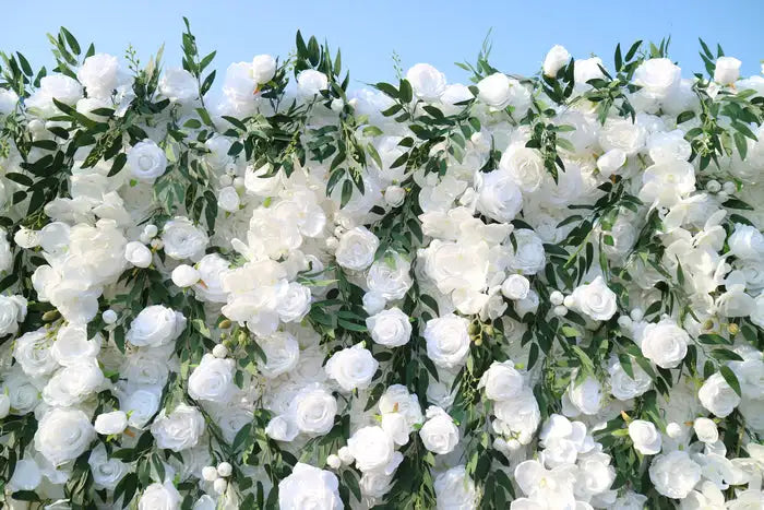 Uflower Mixed Flower White Rose Green Willow Leaf 5D Floral Wall Wedding Backdrop Event Party Decoration Props Wedding Decor