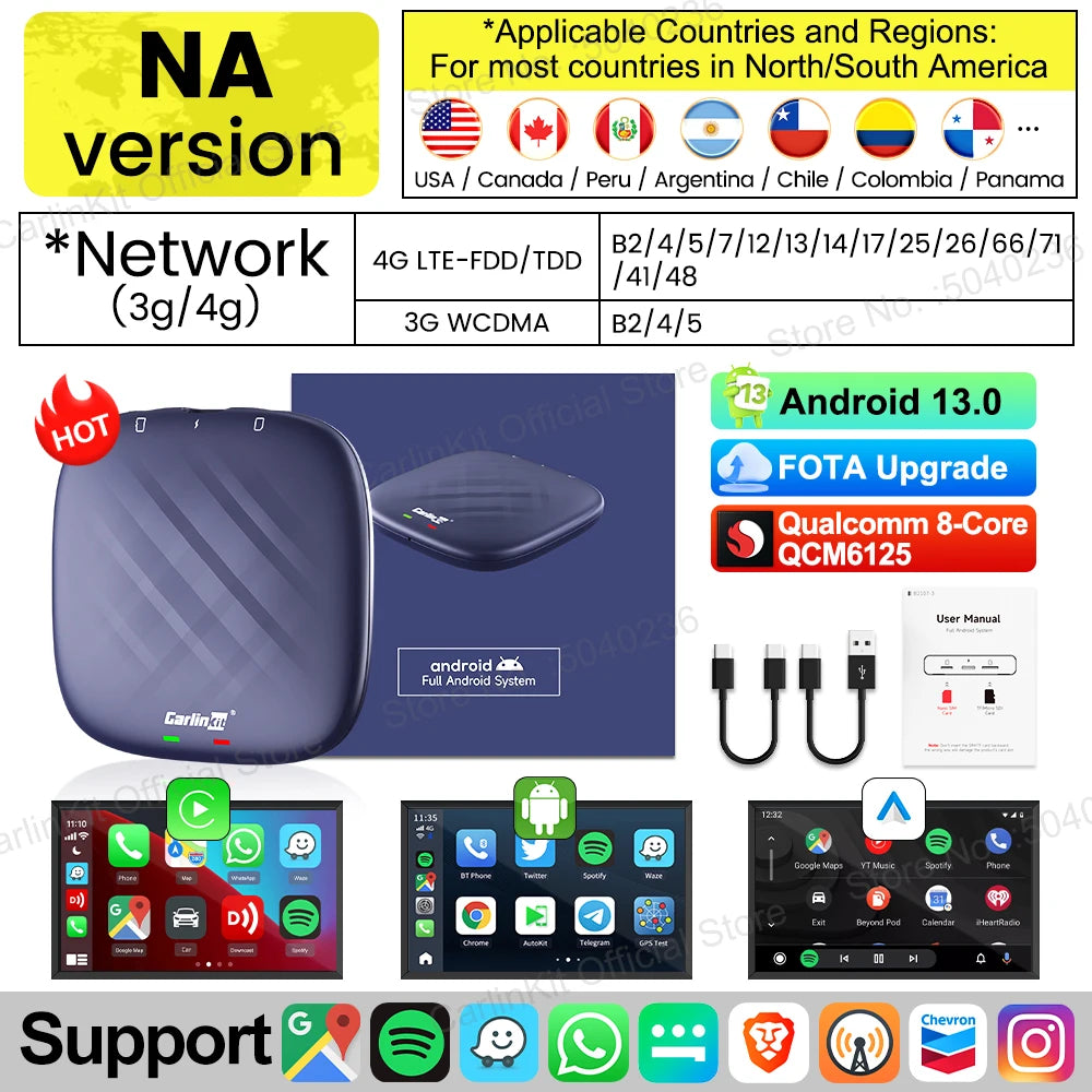 2025 NEW CarlinKit CarPlay Ai Box Qualcomm 8-Core Android 13 Wireless Carplay Android Auto Car Video TV Box WiFi SIM For Netflix