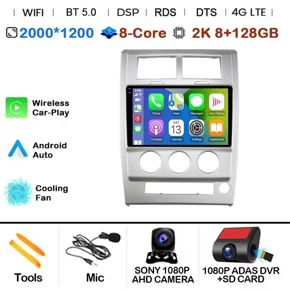 Android 14 Carplay+Auto For Jeep Cherokee KK Liberty 2007 - 2012 Car Radio Multimedia Video Player Navigation GPS 4G Autoradio