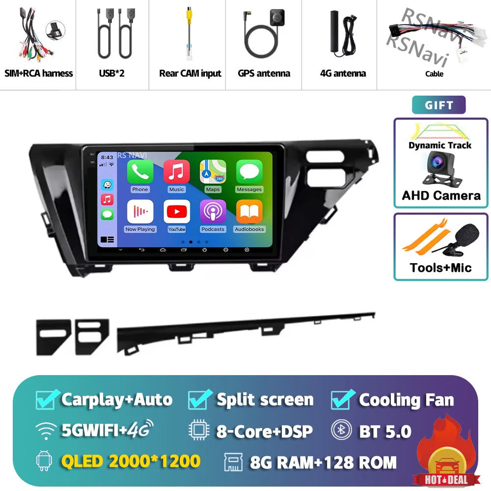 Android 14 Carplay Auto Car Radio For Toyota Camry 8 XV 70 2017 2018 2019 2020 Navigation Video Player Multimedia Stereo DSP GPS