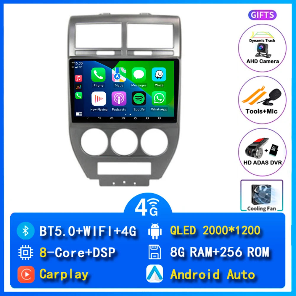 Android 14 Carplay Car Radio For Dodge Caliber Jeep Compass 1 MK Patriot 2006 - 2010 Navigation GPS Video Player wifi+4G Stereo