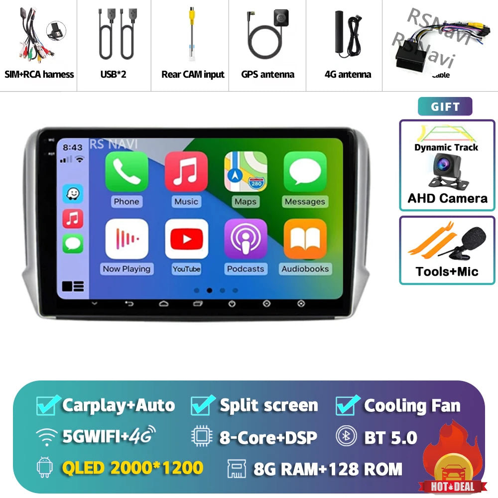 Android 14 Navigation Multimedia Player For Peugeot 2008 208 Series 2012 2013 2014 - 2018 Carplay Auto Stereo BT video Car radio