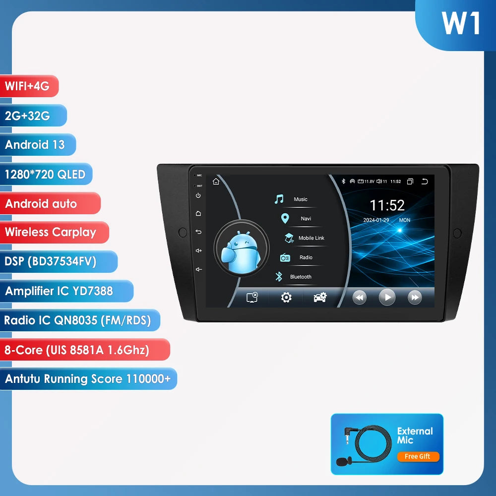 Hizpo Car Radio For BMW 3 Series E90 E91 E92 E93 2006-2012 Stereo Multimedia Wireless CarPlay Android Auto No 2 din 2din DVD RDS