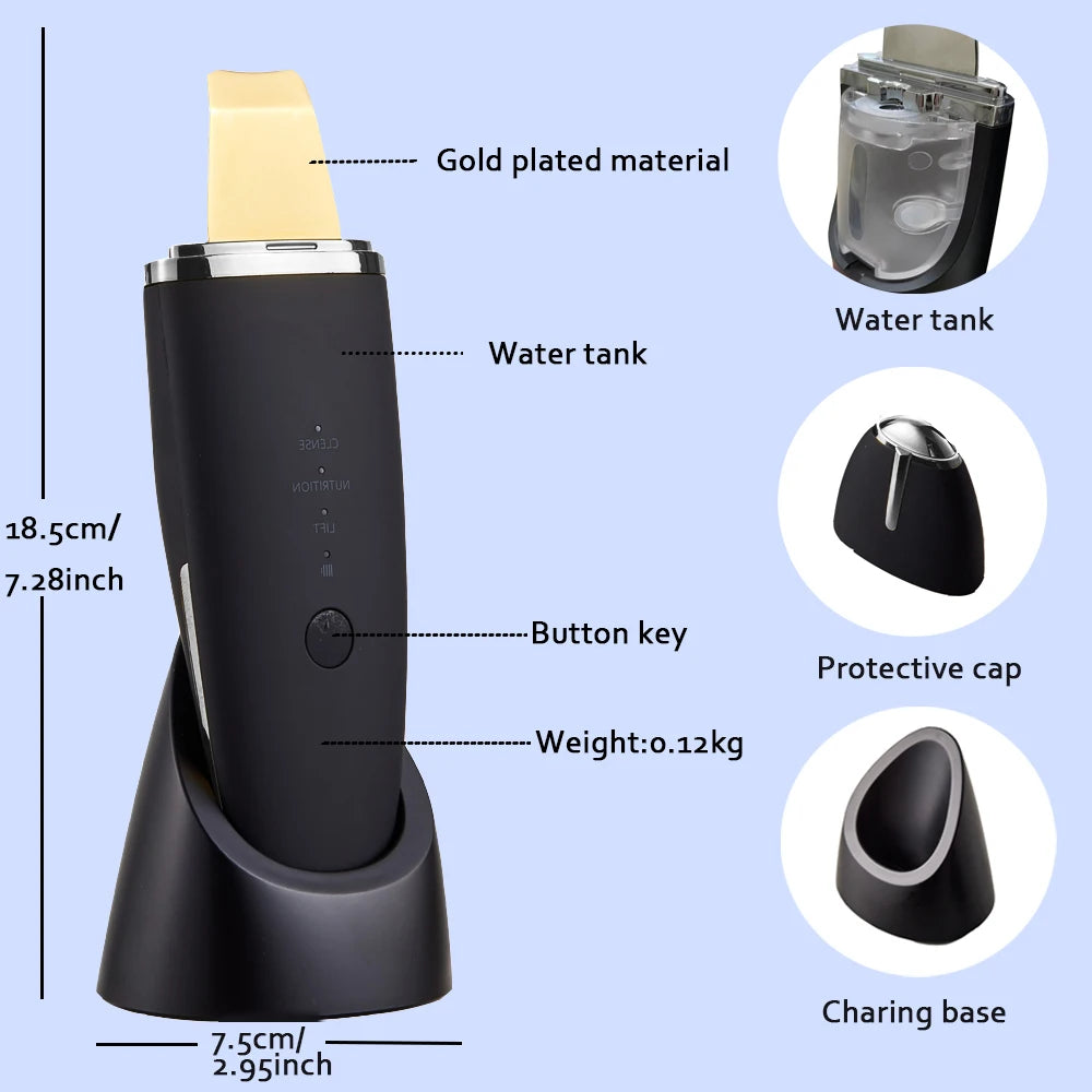 New Ultrasonic Skin Scrubber Vibration Face Spatula Blackhead Remover Shovel Clean Cavitation Peel
