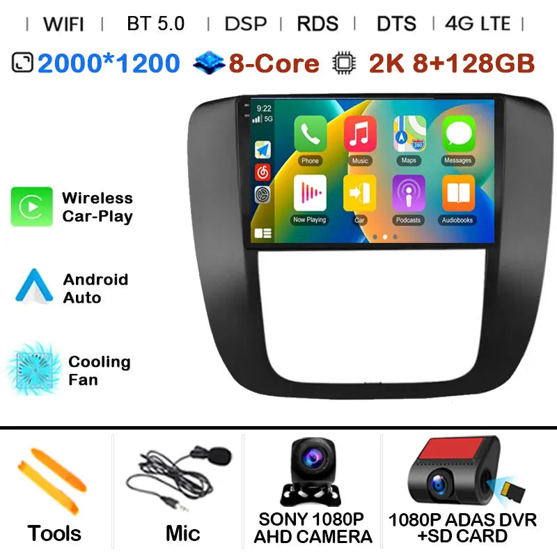 Android 14 Car Radio Multimedia For GMC Yukon 3 GMT 900 for Chevrolet Tahoe 3 III GMT900 2007 -2014 9" Screen Carplay Stereo GPS