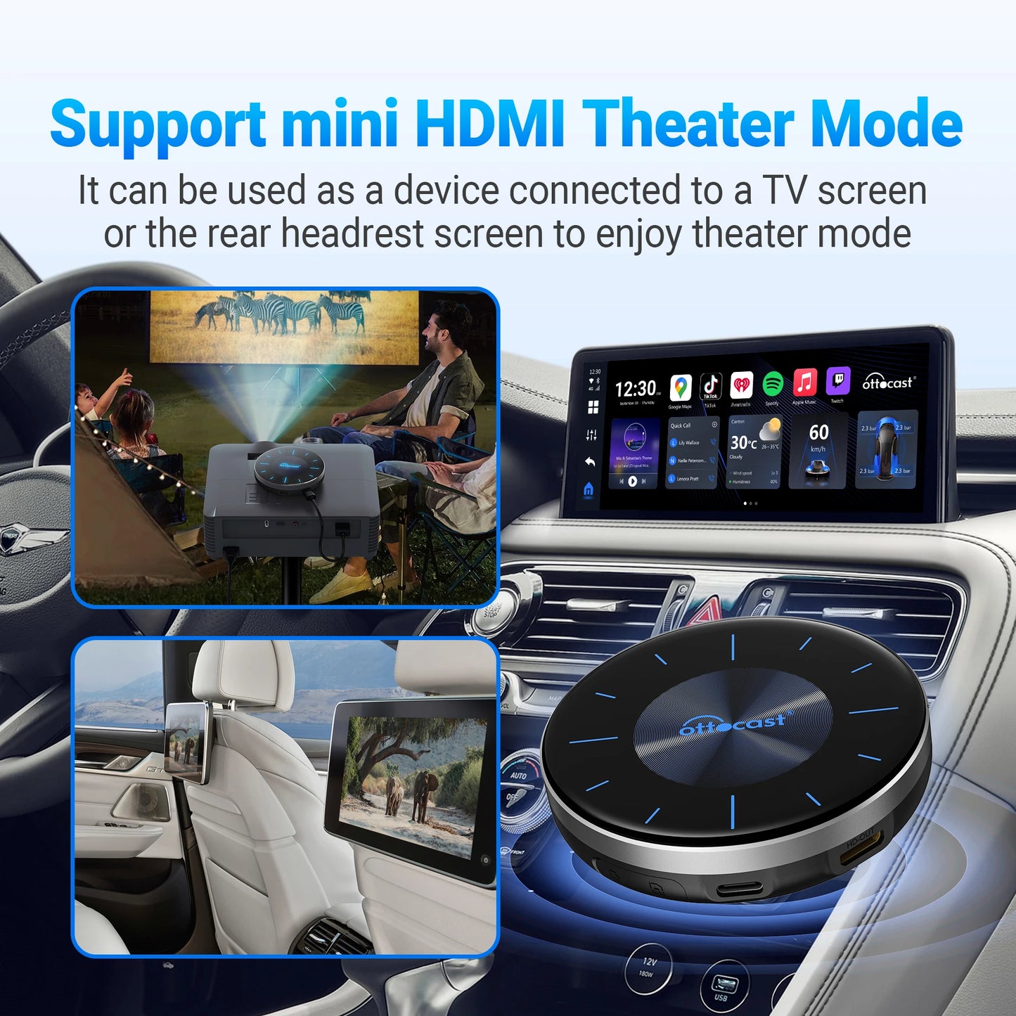 OTTOCAST P3 Android AI Box Wireless CarPlay Android Auto 128GB TV Box for HDMI Output Car Accessories for Audi VW Chervolet Kia
