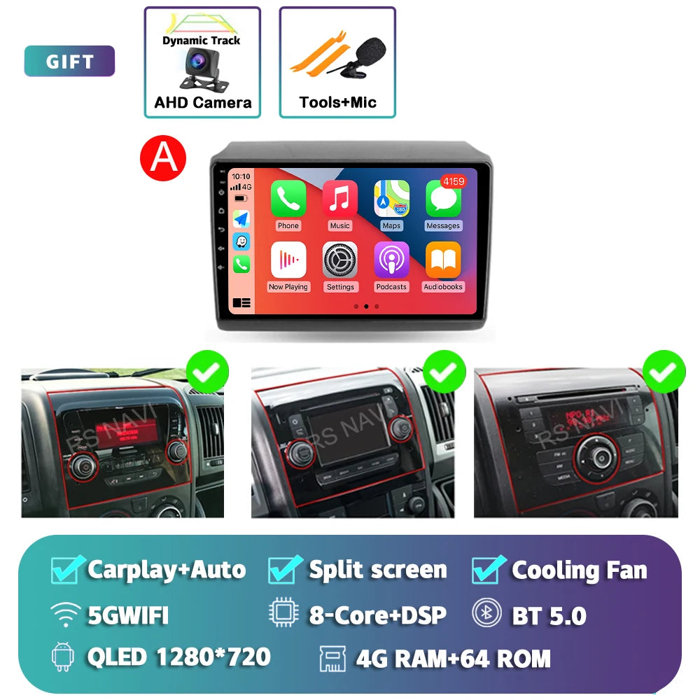 Android 14 Car Radio Carplay Auto GPS Navigation Multimedia Player For Fiat Ducato 2007 - 2015 video Stereo DVD 2 DIN Wifi+4G BT
