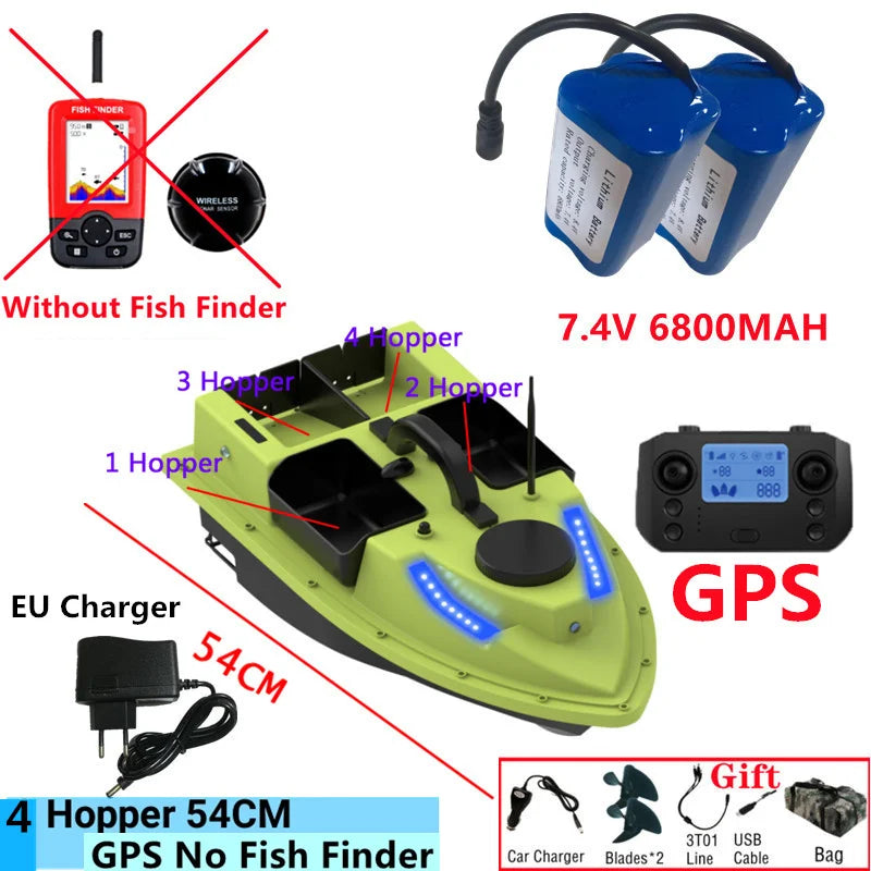 99GPS Smart Cruise Sonar Fish Finder High Speed RC Fishing Boat 4Hopper 600M 3KG Waterproof Lighting Remote Control RC Bait Boat