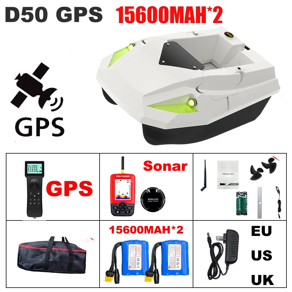 12V High-speed GPS Rc Bait Boat 99 Positioning Points Nest Making Boat Night Fishing Trawl Decoupling Sonar Detection Carp Boat