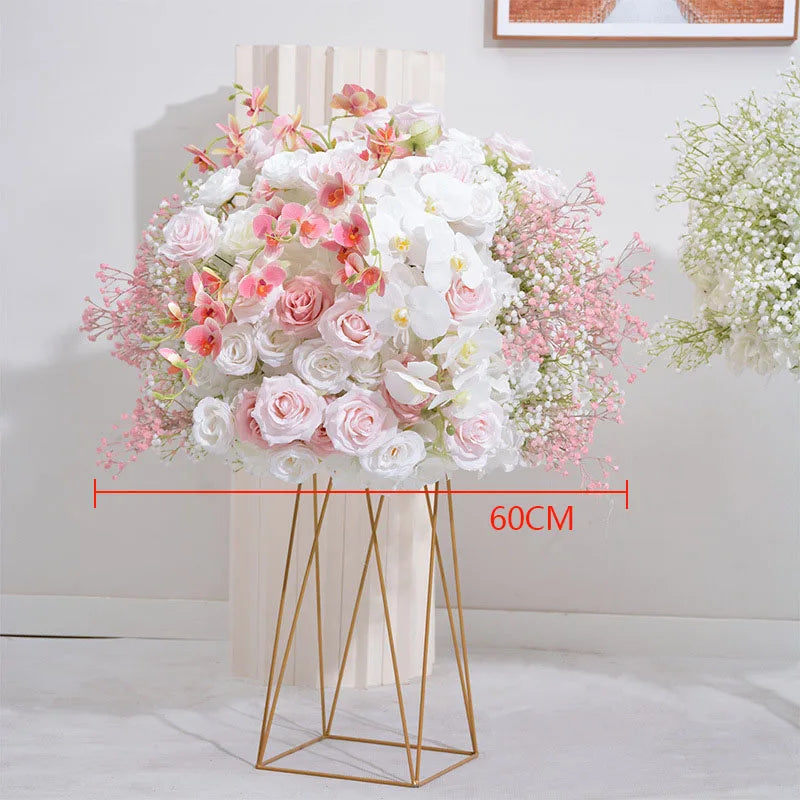 Uflower White Rose Gypsophila Artificial Flower Row Arrangement Wedding Table Centerpieces Floral Ball Window Display Party Prop