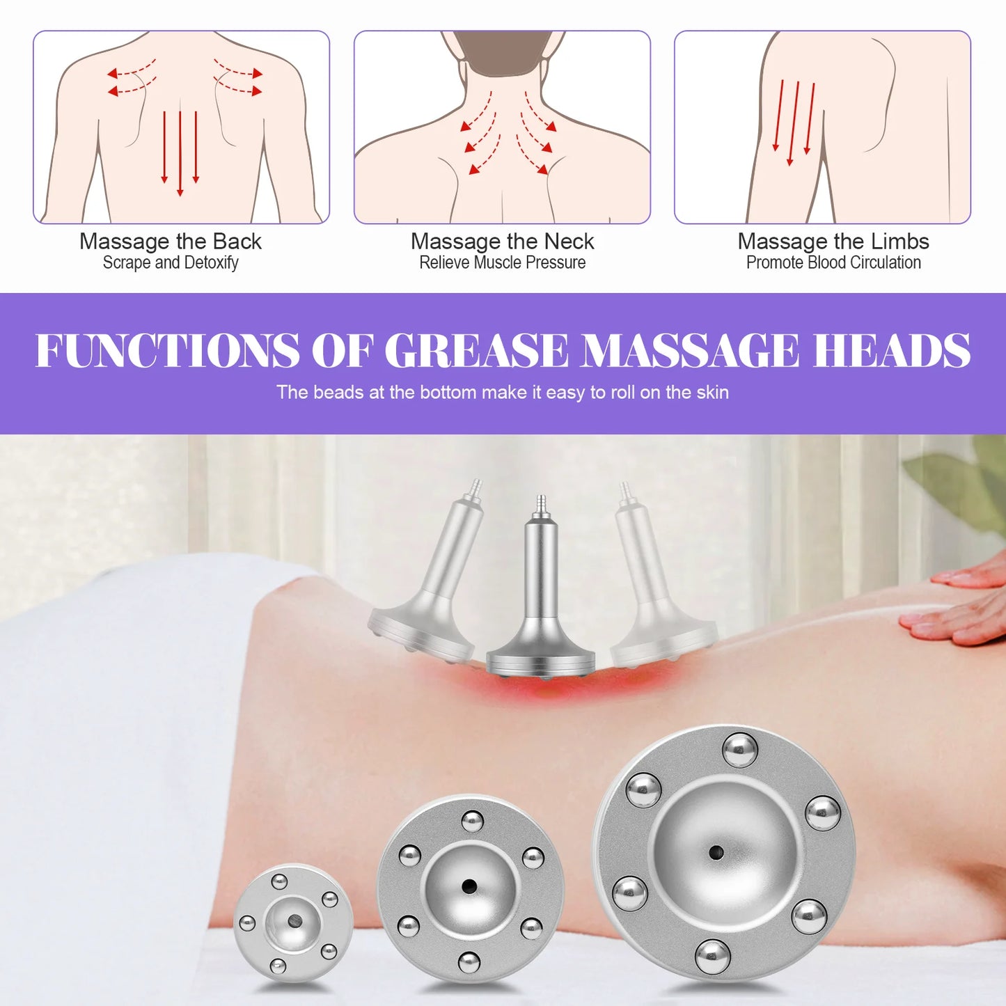 Vacuum Therapy Machine Professional Acupoint Cupping Body Shaping Device Body Shape Massage Machine with 3Pcs Massage Heads