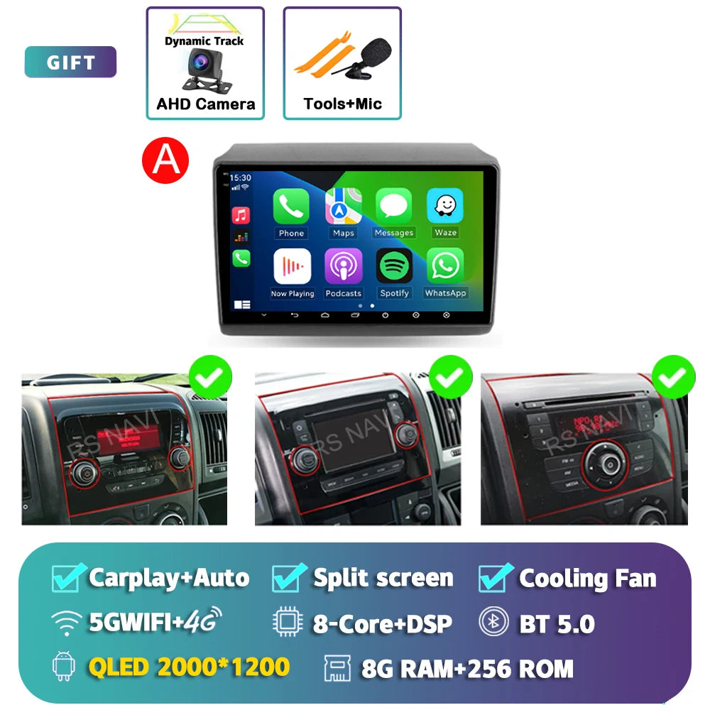 Android 14 Car Radio Carplay Auto GPS Navigation Multimedia Player For Fiat Ducato 2007 - 2015 video Stereo DVD 2 DIN Wifi+4G BT
