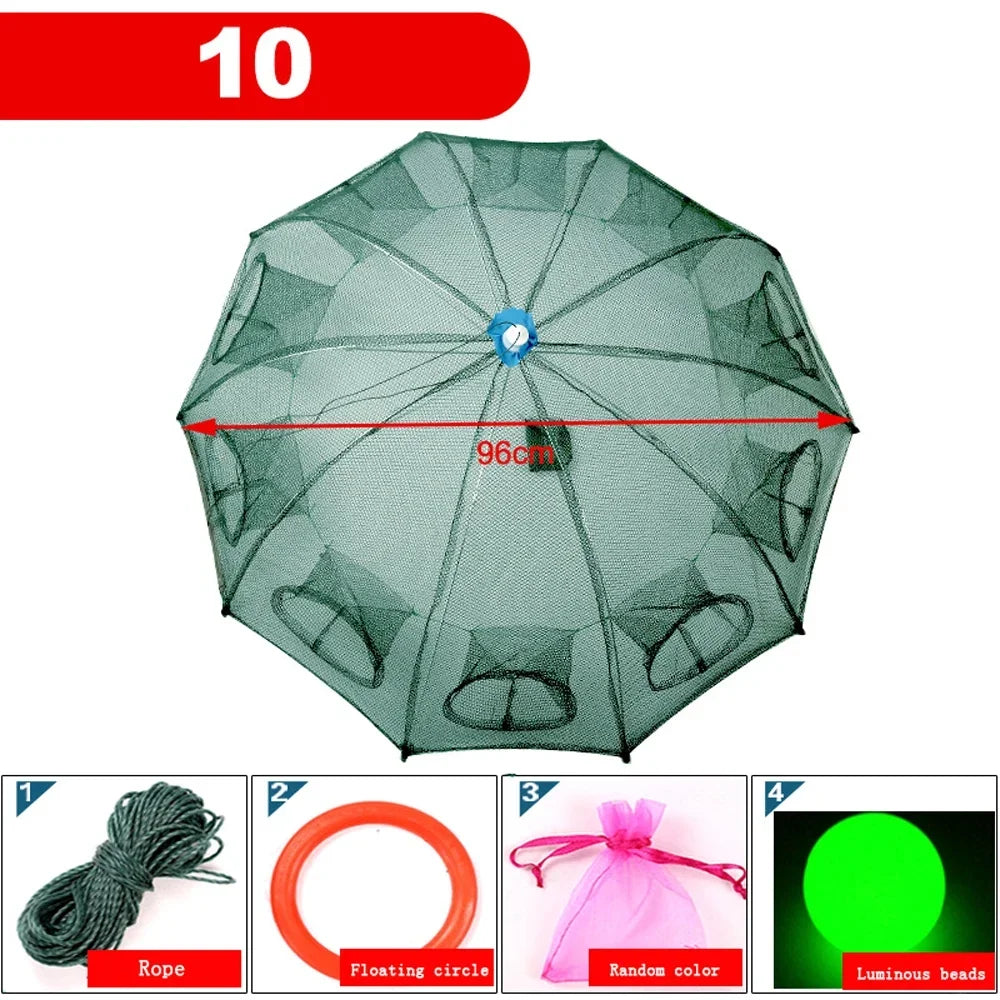 24/20/16/12/10/8/6/4 Holes Portable Fishing Net Shrimp Cage Nylon Foldable Fish Trap Folding Outdoor Automatic Collapsible