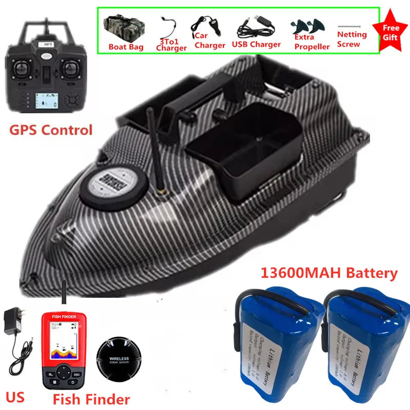 16 GPS Return Nesting Sonar Fish Finder RC Bait Boat 500M 2KG LCD Screen Waterproof Correction Yaw Remote Control Fishing Boat