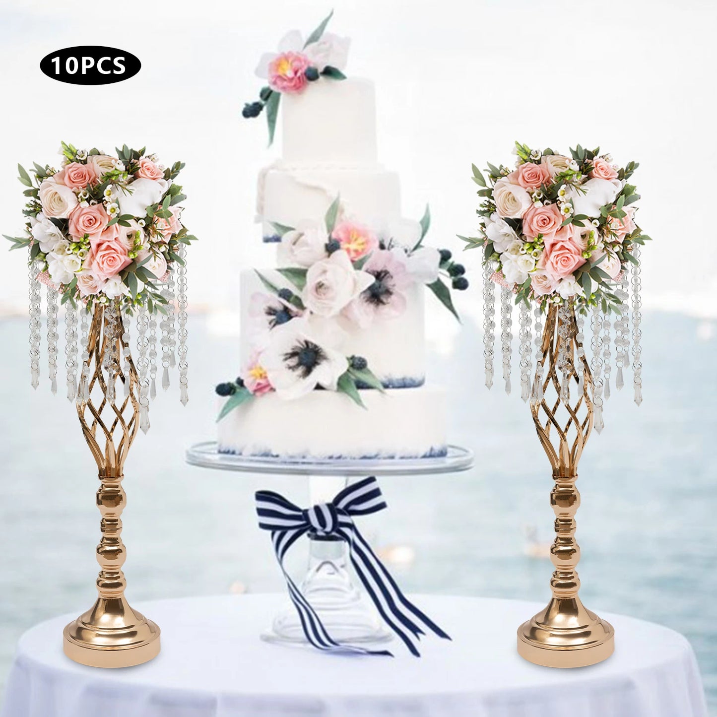 10pcs Crystal Flower Stand Wedding Centerpiece Crystal Metal Flower Vase for Reception Tables Wedding Supplies Gold/Silver