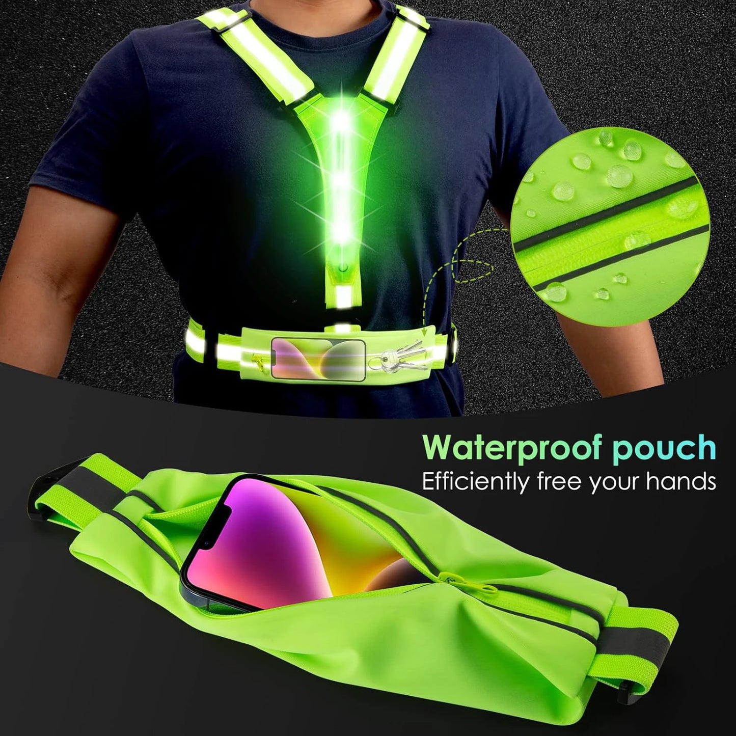 Cycling Running Luminous Vest Safety Reflective Vest LED Light Adjustable Cycling Vest Night Warning Work Fishing Sports Vest
