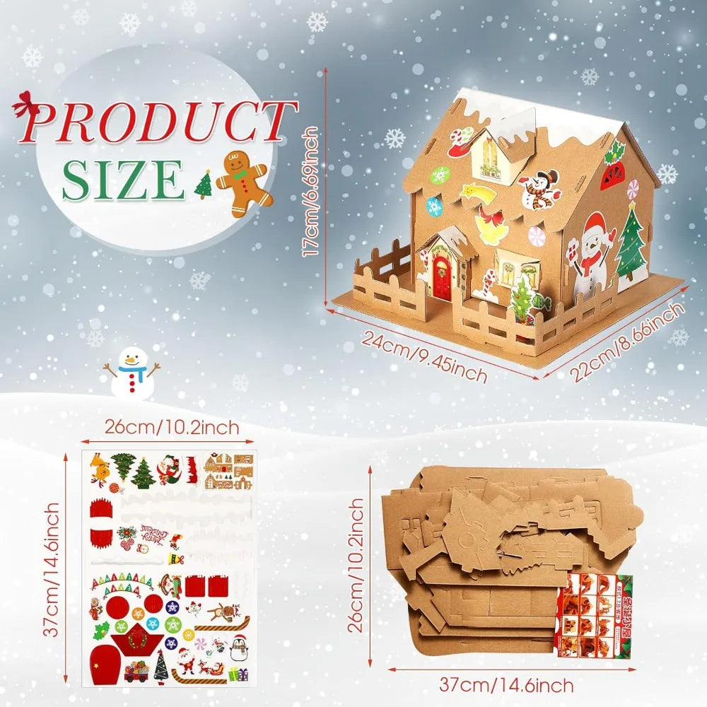 Yunsailing Christmas Gingerbread House Kit Cardboard Christmas ay Fun Game Party Decorating Playtime(12 Sets)