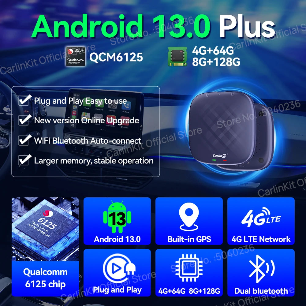 2025 NEW CarlinKit CarPlay Ai Box Qualcomm 8-Core Android 13 Wireless Carplay Android Auto Car Video TV Box WiFi SIM For Netflix