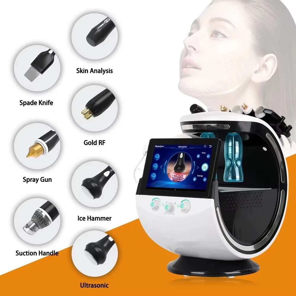 Smart Ice Blue 7 in 1 Facial Skin Analyzer Ultrasonic Skin Rejuvenation Water Microdermabrasion Fa