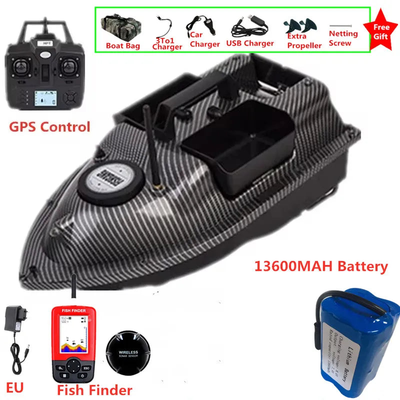 16 GPS Return Nesting Sonar Fish Finder RC Bait Boat 500M 2KG LCD Screen Waterproof Correction Yaw Remote Control Fishing Boat