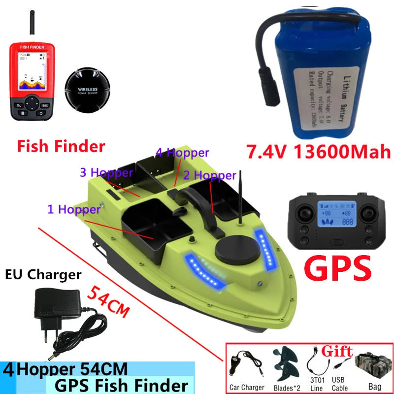 99GPS Smart Cruise Sonar Fish Finder High Speed RC Fishing Boat 4Hopper 600M 3KG Waterproof Lighting Remote Control RC Bait Boat