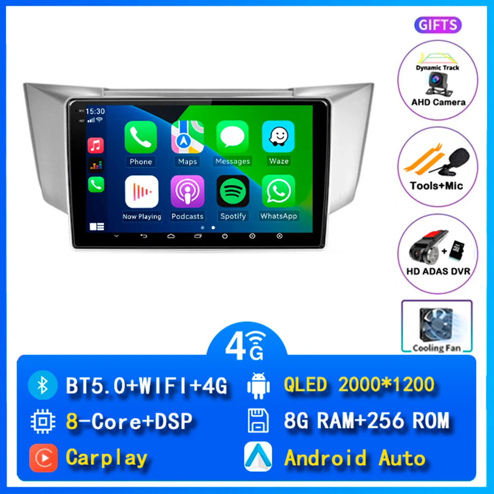 Android 14 wifi+4G Carplay AUTO Car Radio For Lexus RX300 RX330 RX350 RX400H 2003 -2009 Navigation GPS Player Stereo Multimedia