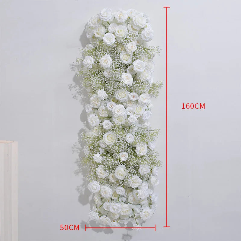 Uflower White Rose Gypsophila Artificial Flower Row Arrangement Wedding Table Centerpieces Floral Ball Window Display Party Prop