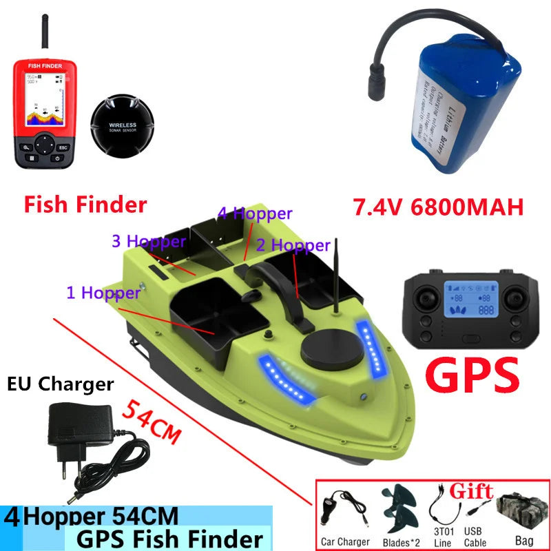 99GPS Smart Cruise Sonar Fish Finder High Speed RC Fishing Boat 4Hopper 600M 3KG Waterproof Lighting Remote Control RC Bait Boat