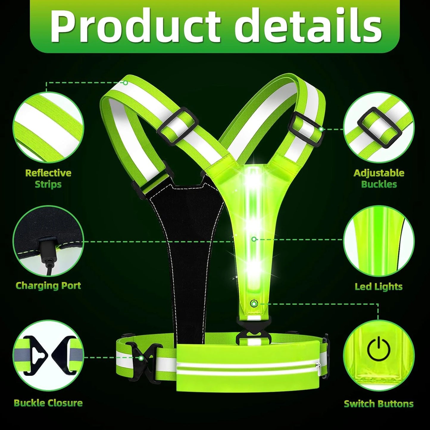 Cycling Running Luminous Vest Safety Reflective Vest LED Light Adjustable Cycling Vest Night Warning Work Fishing Sports Vest