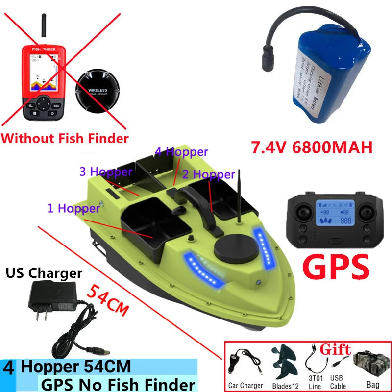 99GPS Smart Cruise Sonar Fish Finder High Speed RC Fishing Boat 4Hopper 600M 3KG Waterproof Lighting Remote Control RC Bait Boat