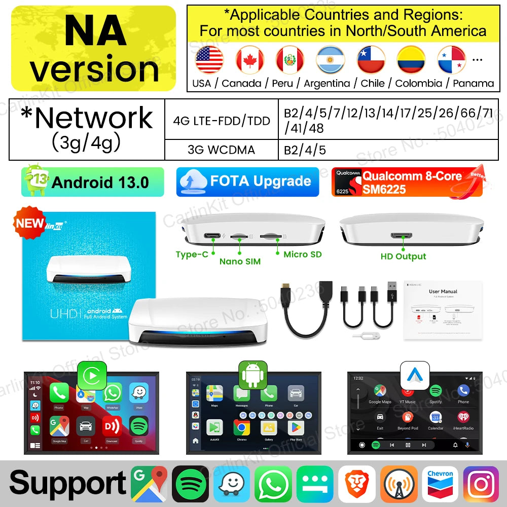 2025 CarlinKit HDMI Video Output Android 13 CarPlay AI Box SM6225 8-Core Android Auto Wireless CarPlay Split Screen Smart TV Box