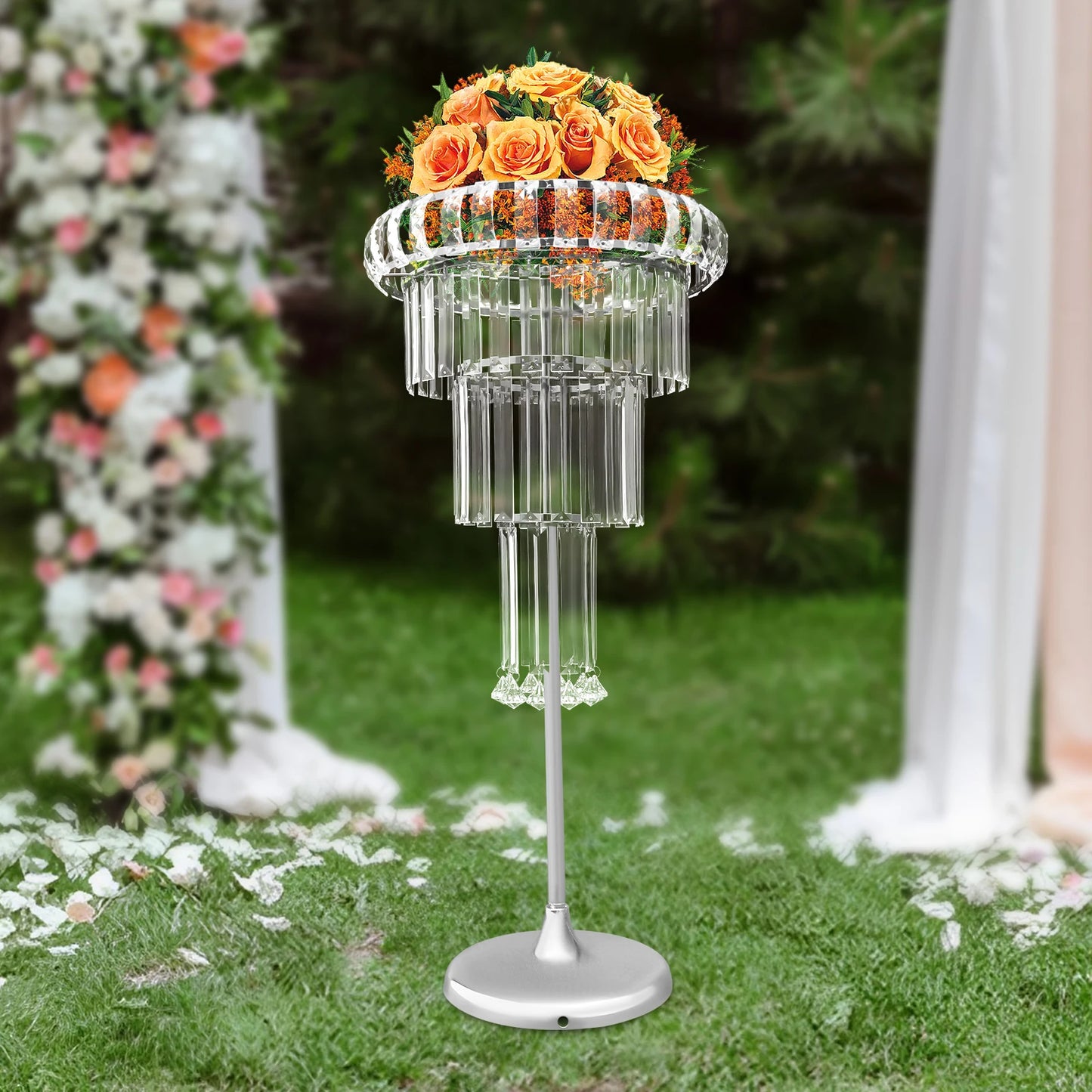 4-Tier Wedding Flower Stand - Flower Stand with Acrylic Pendants for Wedding Party Centerpieces Decor