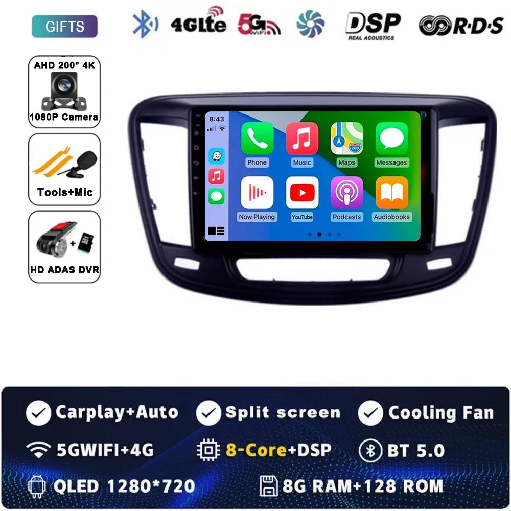 9" Car Raido Carplay Android 14 For Chrysler 200 200C 2015 - 2019 Auto Multimedia Screen Stereo Video Player GPS Navigation WIFI