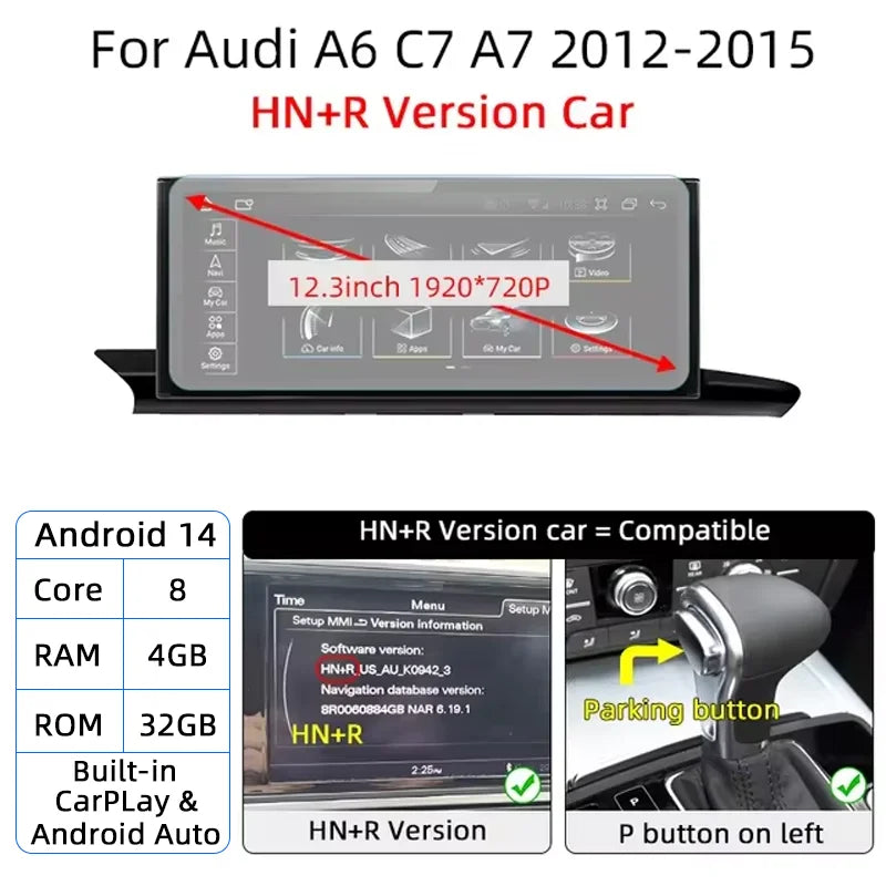 For Audi A6 A7 C7 Android 14 Car Radio Multimedia mp3 Player IPS Carplay Screen Stereo 4G GPS Navigation WIFI Head Unit