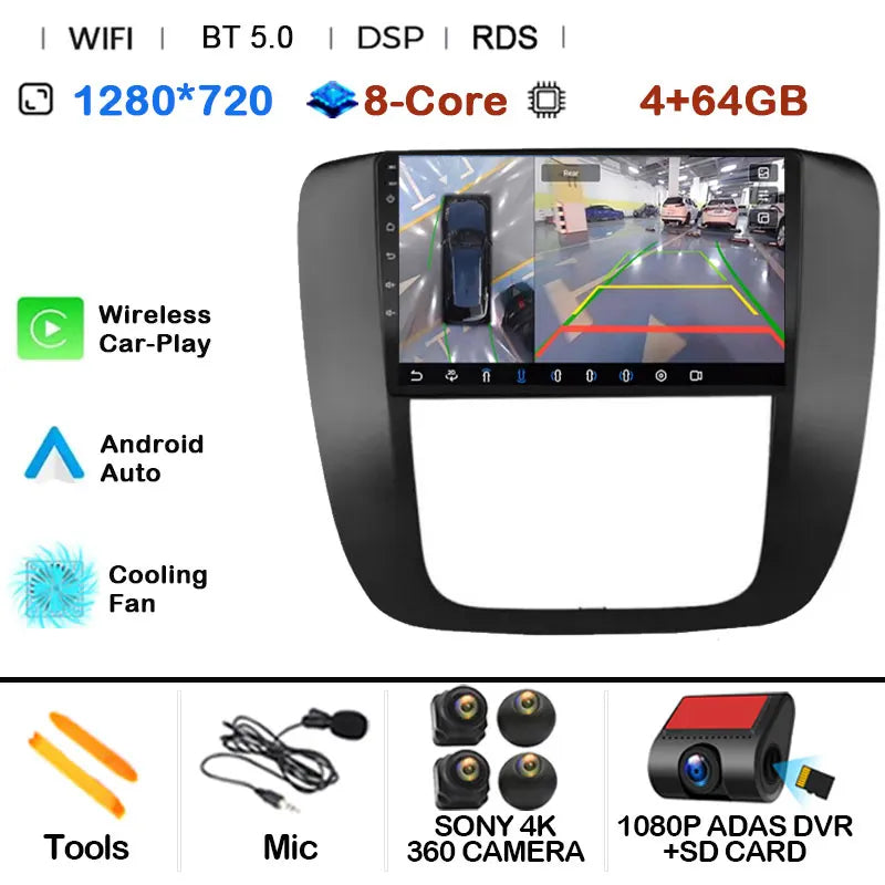 Android 14 Car Radio Multimedia For GMC Yukon 3 GMT 900 for Chevrolet Tahoe 3 III GMT900 2007 -2014 9" Screen Carplay Stereo GPS