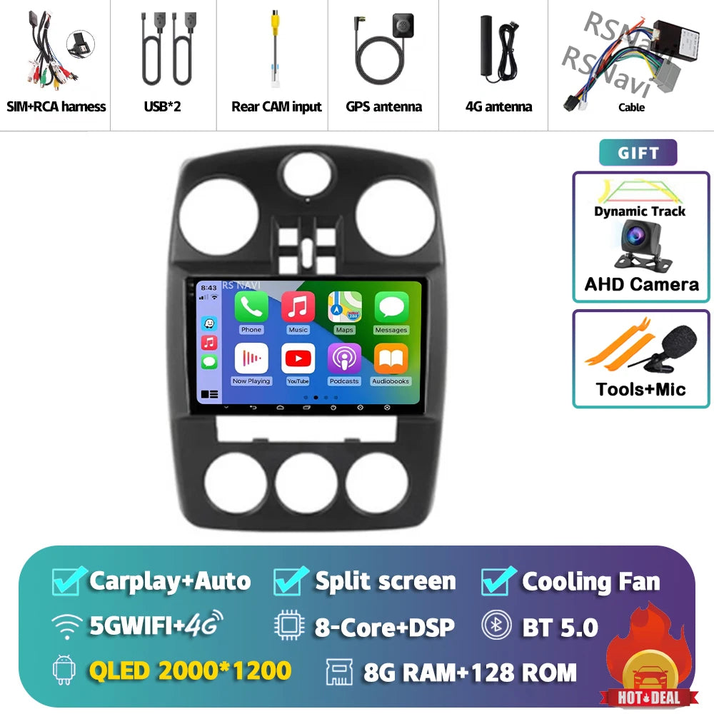 Android 14 Carplay For Chrysler PT Cruiser 2000-2010 2 Car Radio Multimedia Player Din GPS Navigation Autoradio Stereo Head Unit