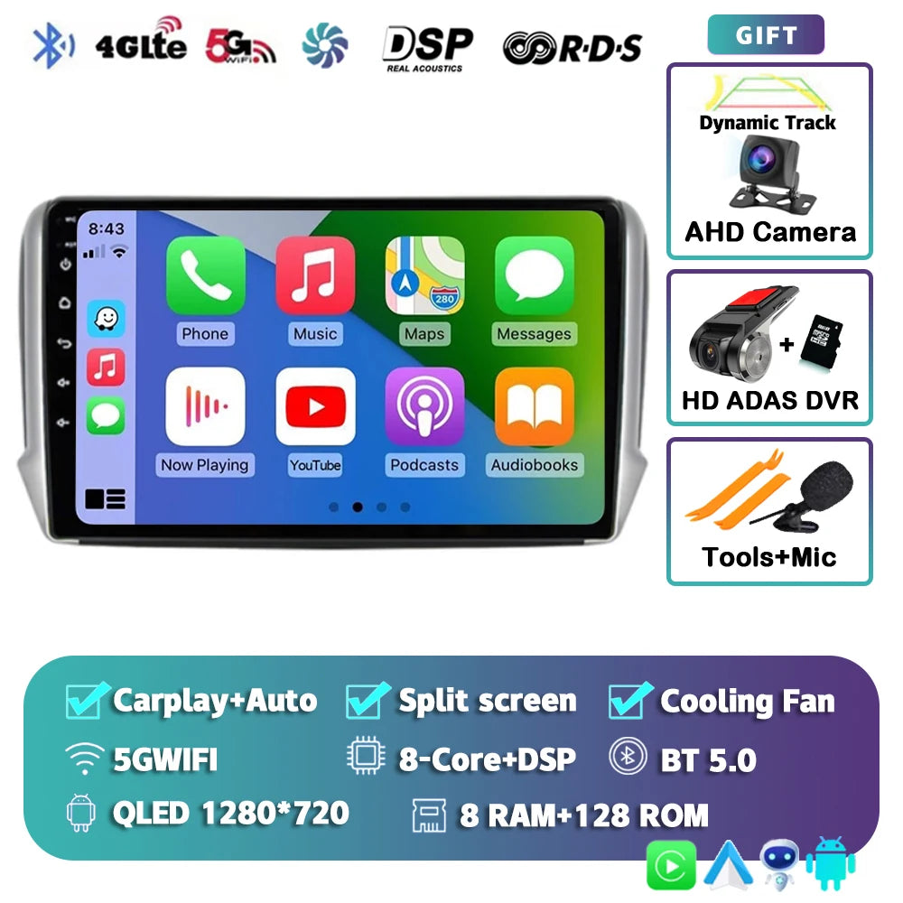 Android 14 For Peugeot 2008 208 2012-2018 Car Radio Multimedia Player Navigation GPS Wireless Carplay Android Auto Stereo 2Din