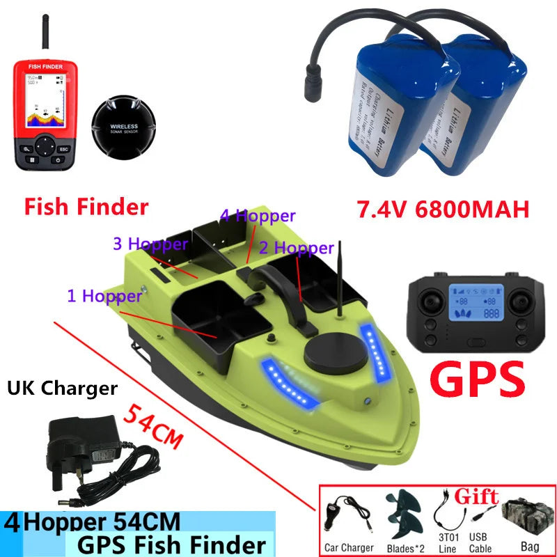 99GPS Smart Cruise Sonar Fish Finder High Speed RC Fishing Boat 4Hopper 600M 3KG Waterproof Lighting Remote Control RC Bait Boat