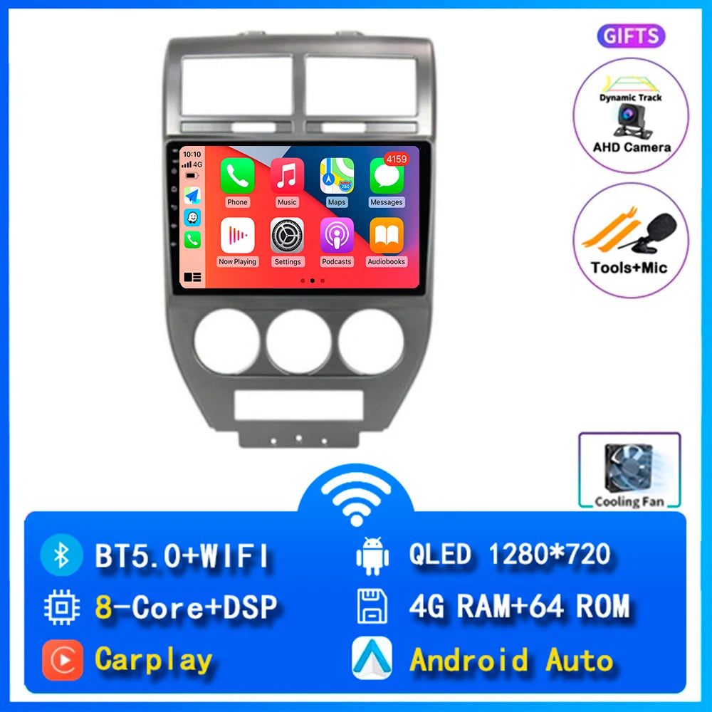 Android 14 Carplay Car Radio For Dodge Caliber Jeep Compass 1 MK Patriot 2006 - 2010 Navigation GPS Video Player wifi+4G Stereo