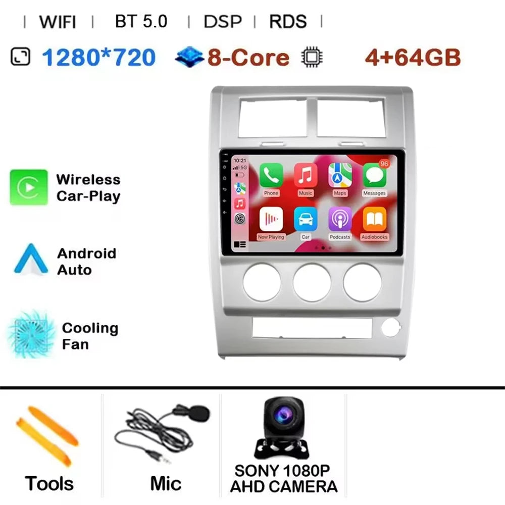 Android 14 Carplay+Auto For Jeep Cherokee KK Liberty 2007 - 2012 Car Radio Multimedia Video Player Navigation GPS 4G Autoradio