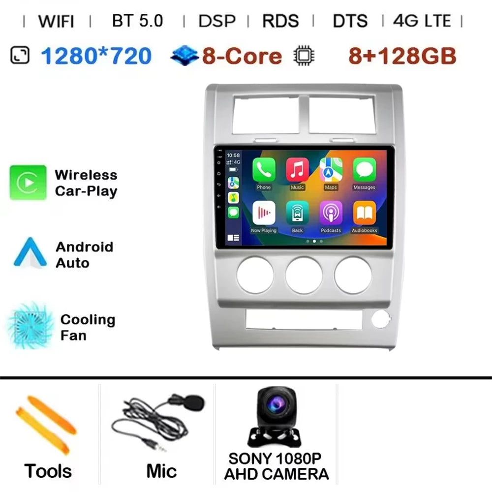 Android 14 Carplay+Auto For Jeep Cherokee KK Liberty 2007 - 2012 Car Radio Multimedia Video Player Navigation GPS 4G Autoradio