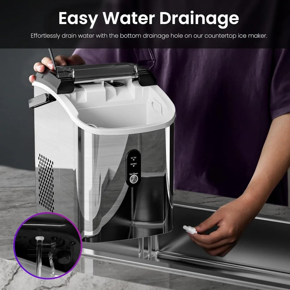 Nugget Ice Makers Countertop, Portable Sonic Ice Machine with Self-Cleaning/One-Click Operation for Home/Office(Silver)