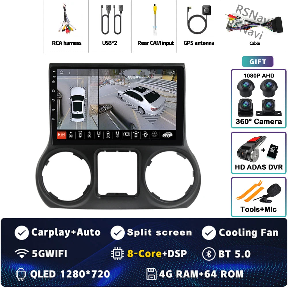 Android 14 Carplay Auto For Jeep Wrangler 3 JK 2015 2016 2017 Car Radio Player Multimedia srereo Navigation BT 4G WIFI DSP
