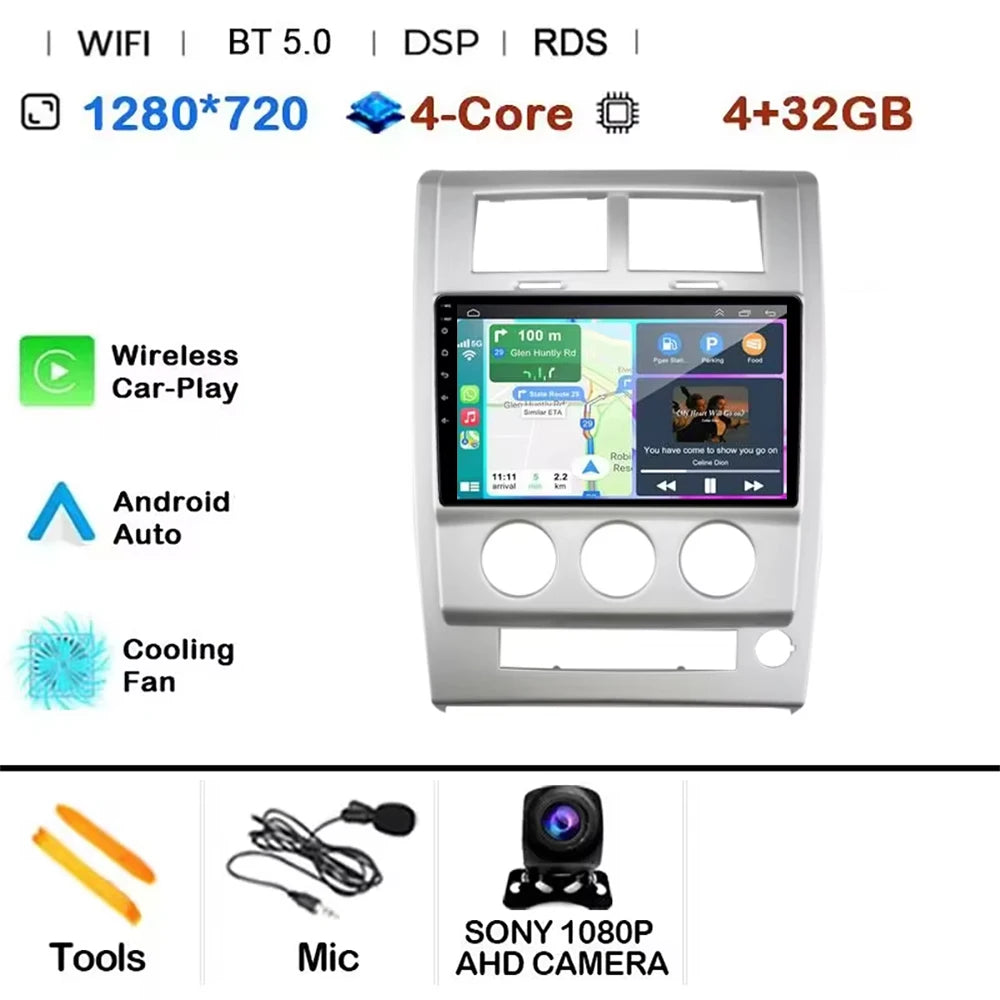 Android 14 Carplay+Auto For Jeep Cherokee KK Liberty 2007 - 2012 Car Radio Multimedia Video Player Navigation GPS 4G Autoradio